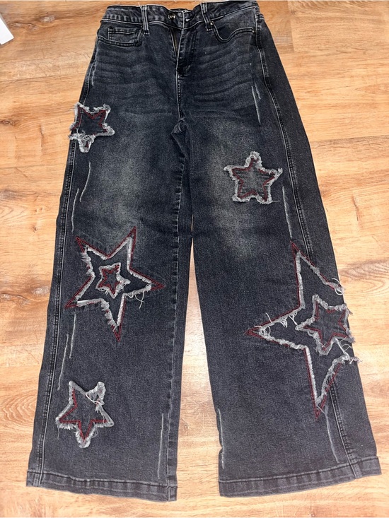 Hot Topic Denim - Hot Topic Black Washed Star Patch Wide-Leg Jeans